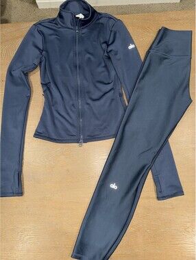 Alo Yoga Airlift Winter Warm Radiant Full-Zip Jacket Leggings 25" XS Bluestone